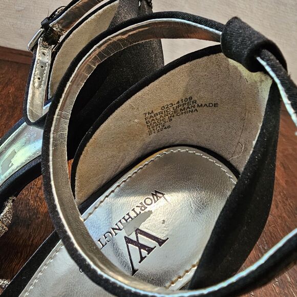 Black Ankle-Strap Stiletto Heels Size 7 Glitter Evening Party Pumps - Picture 2 of 6